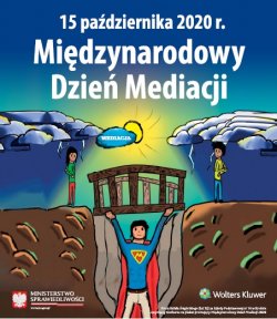 plakat promujący Dzień Mediacji, napis 15 października Międzynarodowy Dzień Mediacji